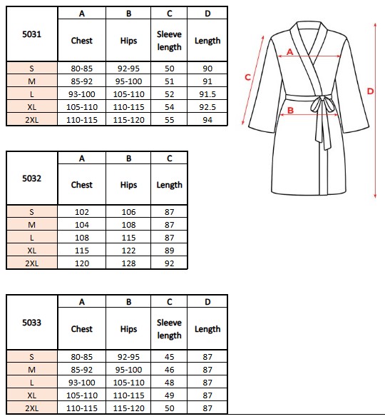 robe size chart