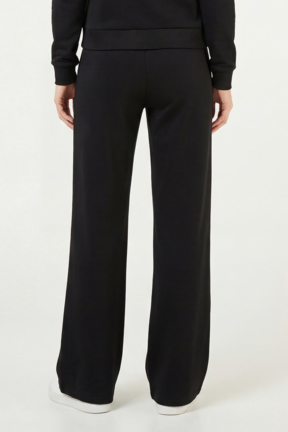 Vivisence Women’s Pull On Trousers, Soft Knit Smart Casual Trousers with Front Crease, Flared Leg and Side Pockets, black