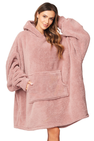 Vivisence Sweat à Capuche Couverture et Chaussettes Poche Frontale Couverture Oversize Chaud et Confortable Tissu Ultra Doux Idéal Pour l’Hiver et Comme Cadeau Cosy, rose