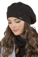 Vivisence Baskenmütze Damen Elegant Blume Warm Herbst Winter Accessoire 7006, schwarz