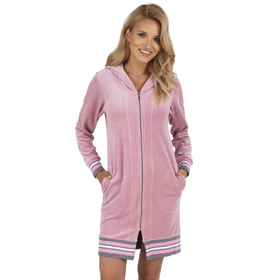 Vivisence Bademantel Baumwoll mit Reißverschluss und Bündchen an den Ärmeln 5018, rosa