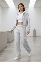 Vivisence Cropped Cotton Hoodie Zip Up Sweatshirt for Women, szary melanż