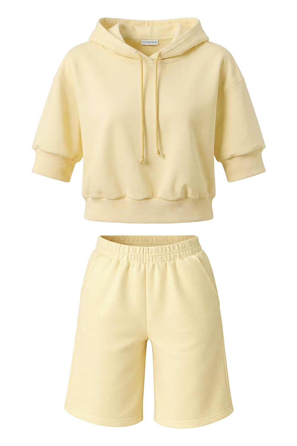 Vivisence Femme Ensemble Short Et Sweat À Capuche Coton Confort À La Maison, banane