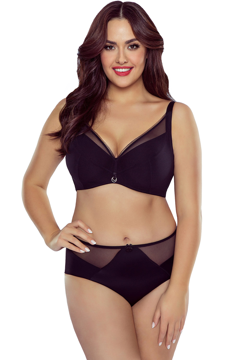 Vivisence Soutien-Gorge Non Rembourré Femme Armatures Maille Élastique Baleines Latérales Bretelles Larges Réglables 1076, noir