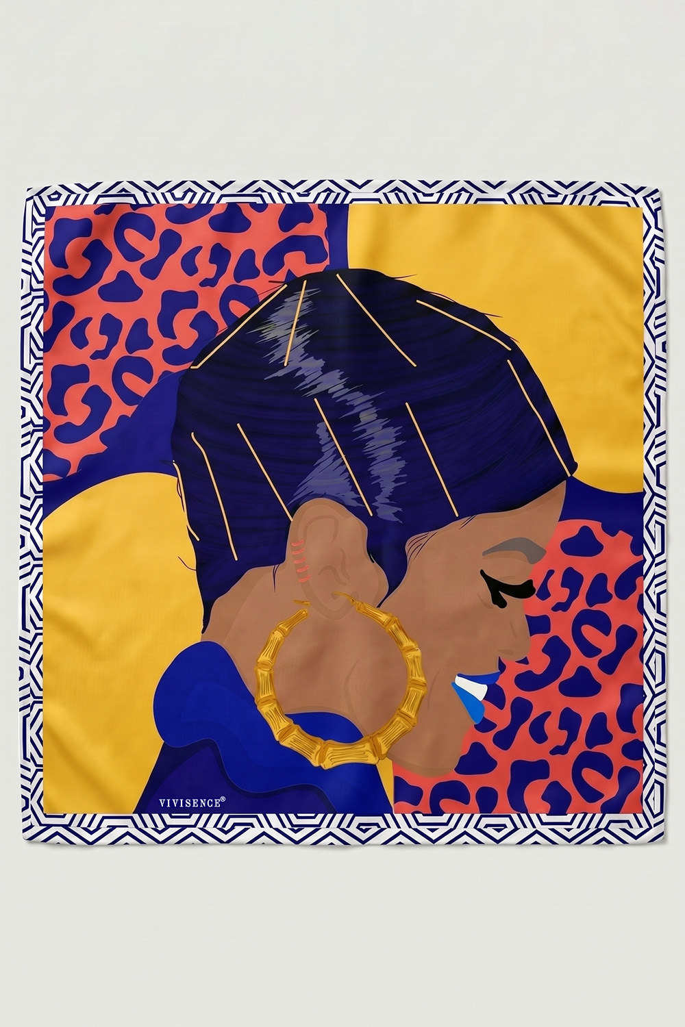 Vivisence Femme Foulard En Soie Carré Bords Roulottés Confort Et Style, jaune/bleu marine