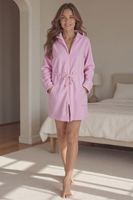 Vivisence Peignoir Femme Court Zippé Capuche Poches Doux Confort Maison 5012, rose