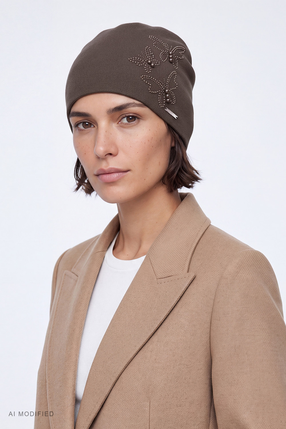Vivisence Women's Beanie Hat Knitted Wool Blend Winter Fashion, brown