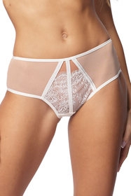 Vivisence Damen Slip Mit Vollem Schnitt Und Normalem Bund Aus Spitze Und Tülleinsatz Mit Schleife Und Satinband Dekoriert Elegantes Design, weiß