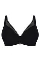 Vivisence Women's Soft Bra With Stable Knitted Fabric For Perfect Support Bra For Ladies Adjustable Straps And Supportive Wires Cabaret Mesh Overlay Decorative Neckline Trim Satin Ribbon, black