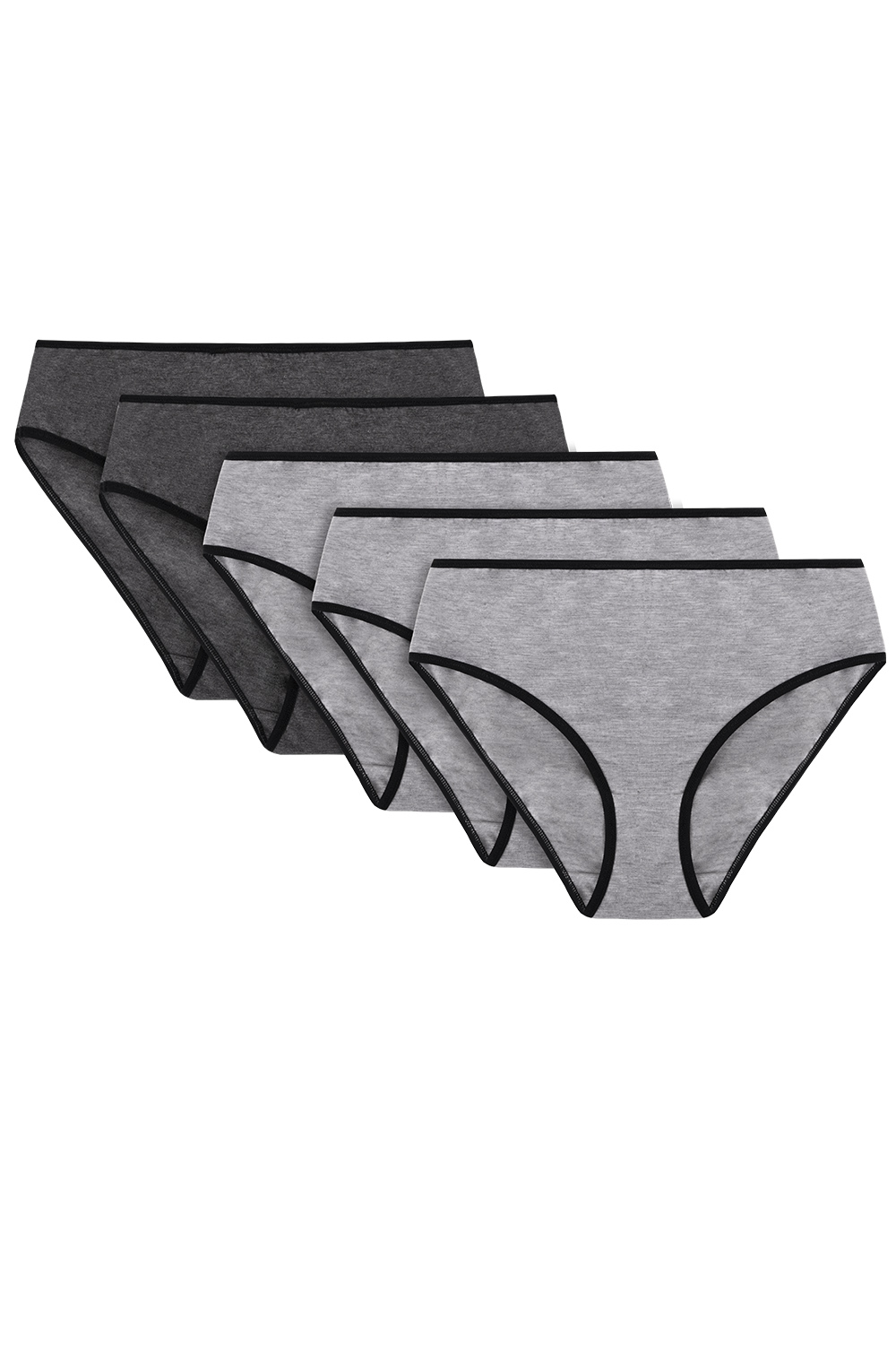 Vivisence Woman Briefs Cotton Midi Bikini Smooth Underwear 4016 5-Pack, black elastic: grey/grey/grey/graphite/graphite