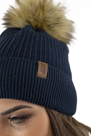 Vivisence Bonnet Femme Avec Pompon Pour L’Hiver En Fil Chaud Style Automnal 7042, bleu foncé