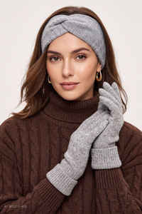 Vivisence women's knitted gloves with ribbed cuff warm and stretchy, grey