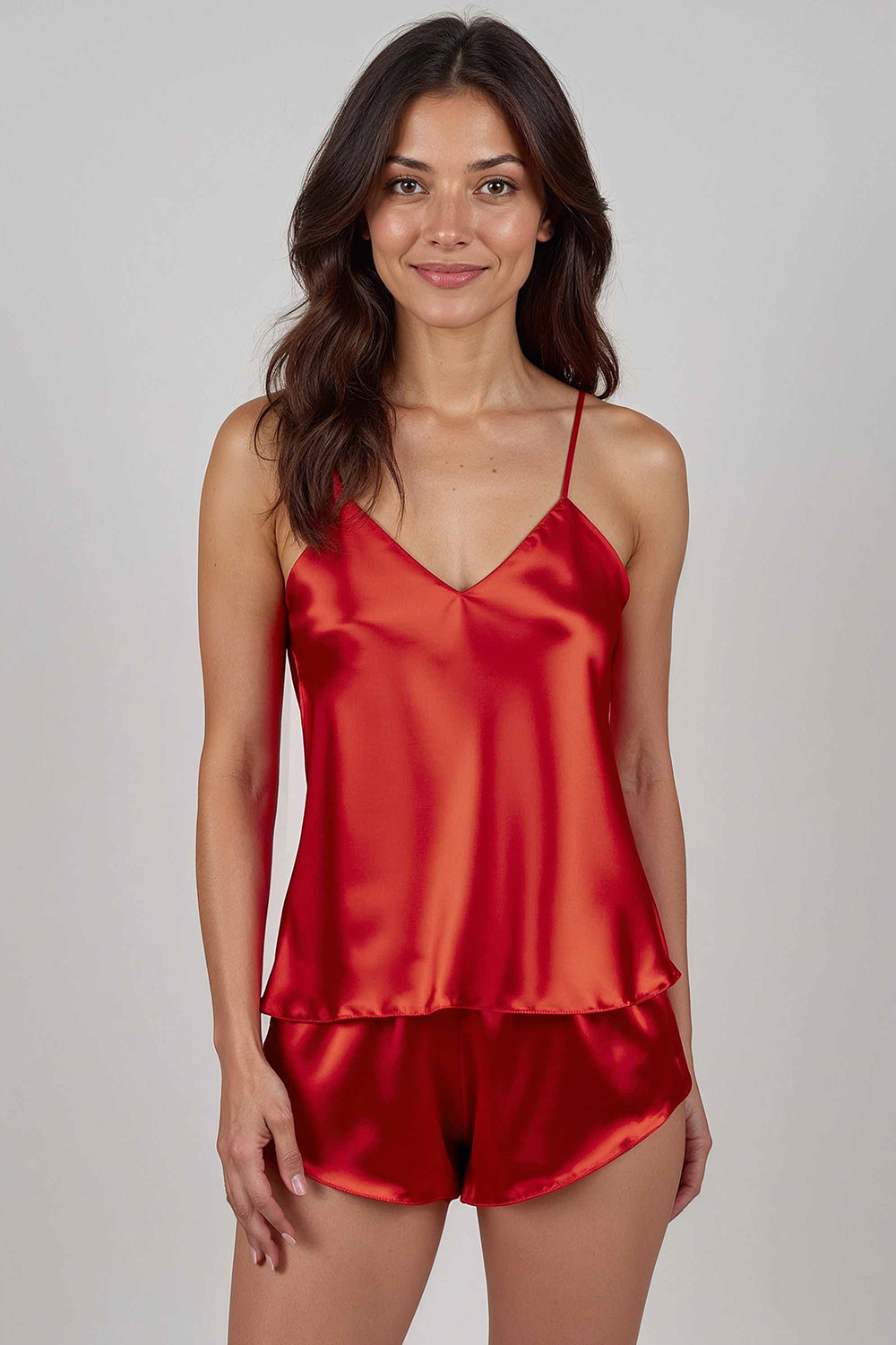 Vivisence Damen Satin Pyjama Set Mit Verstellbaren Trägern Für Sanften Schlaf, rot