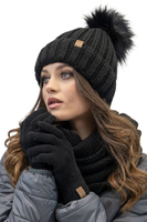 Vivisence Pom Pom Hat For Women Fleece Lined Perfect Fit Winter 70100, Black