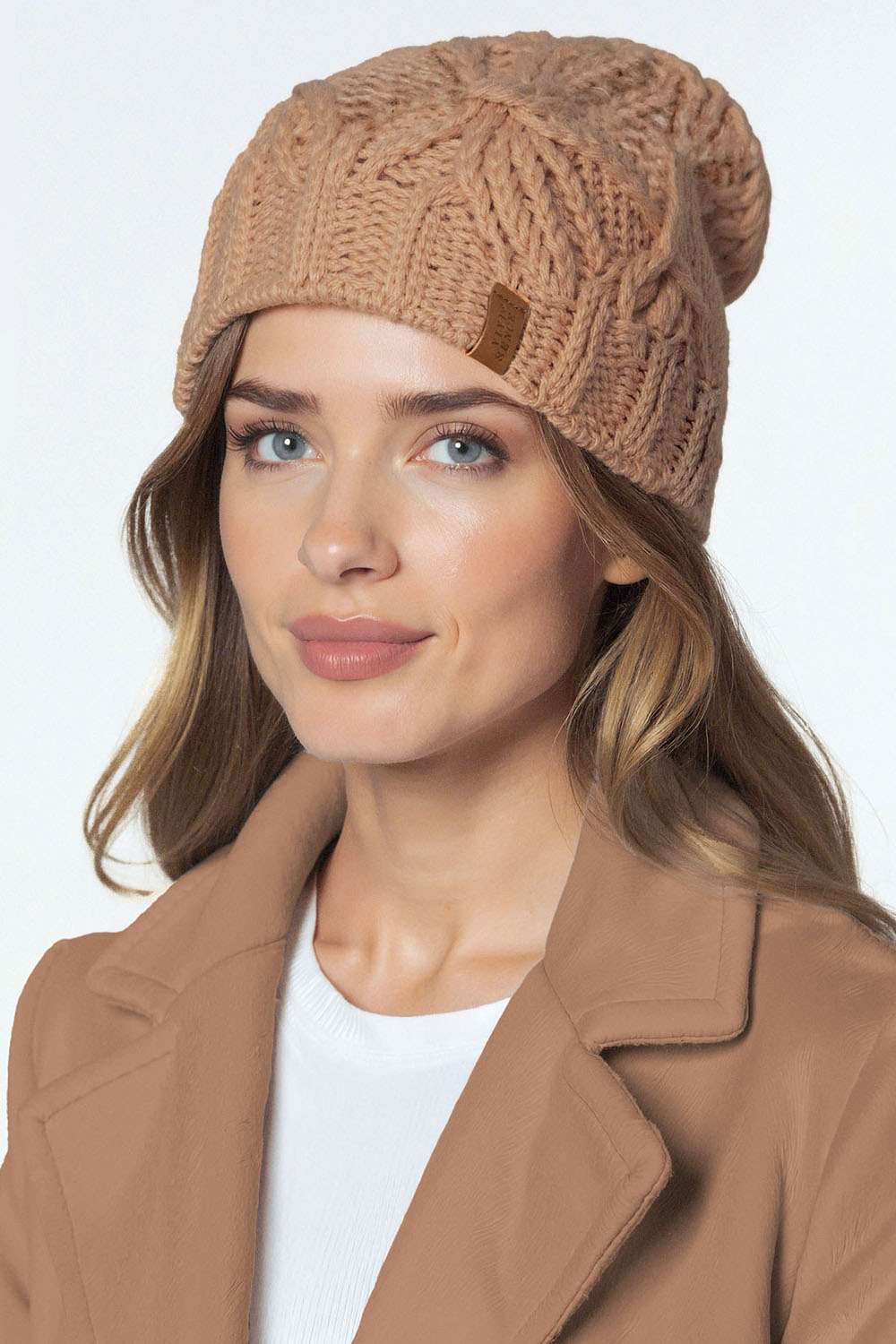 Vivisence Women Winter Hat And Scarf Set Lambswool Cotton Soft Knit Cozy Warmth, Beige