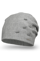 Vivisence Women's Hat Knitted Warm With Fleece Zirconia Pearls Elegant Winter 7012, light grey
