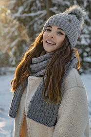 Vivisence Women Winter Hat Scarf And Gloves Set Fleece Lined Soft Knit Warmth, light grey