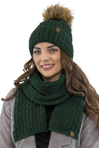 Vivisence Femme Bonnet Et Écharpe Pour l'Automne et l'Hiver À Pompon Chauds Doublés De Polaire Anti-Statique Idéal Pour Les Hommes Élégants Parfait Pour Froides Journées 7015Kmpl, vert