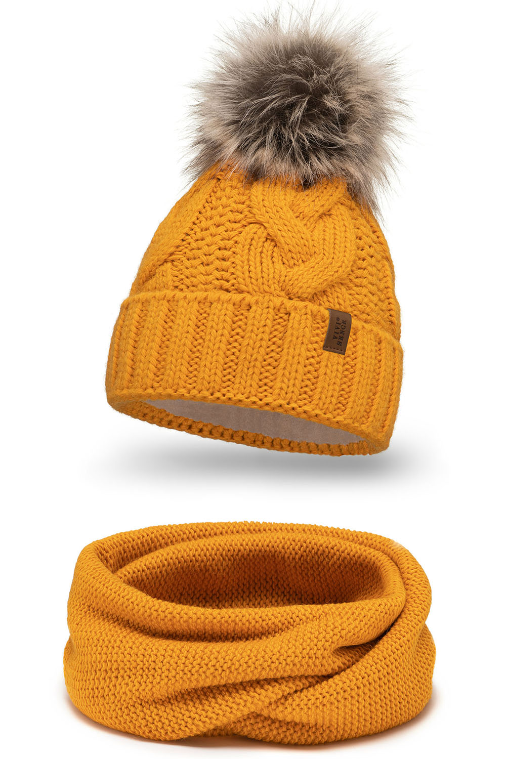 Vivisence Bonnet Femme Et Écharpe Pour L'automne et L'hiver À Pompon Cache-cou Ensemble Classique En Fils Chauds Avec Doublure En Polaire Parfait Pour Les Journées Froides 7014, marron