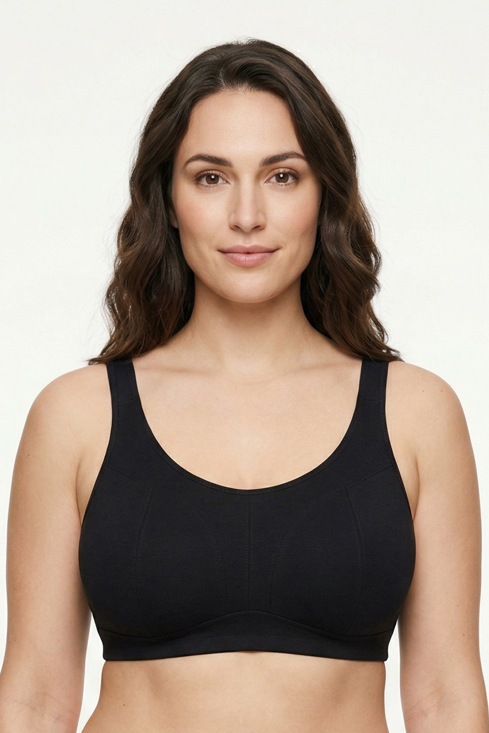Vivisence Women’s Non Wired Soft Bra, Cotton Rich Everyday Comfort Bra with Unpadded Seamed Cups, Adjustable Straps and Hook and Eye Fastening, Black