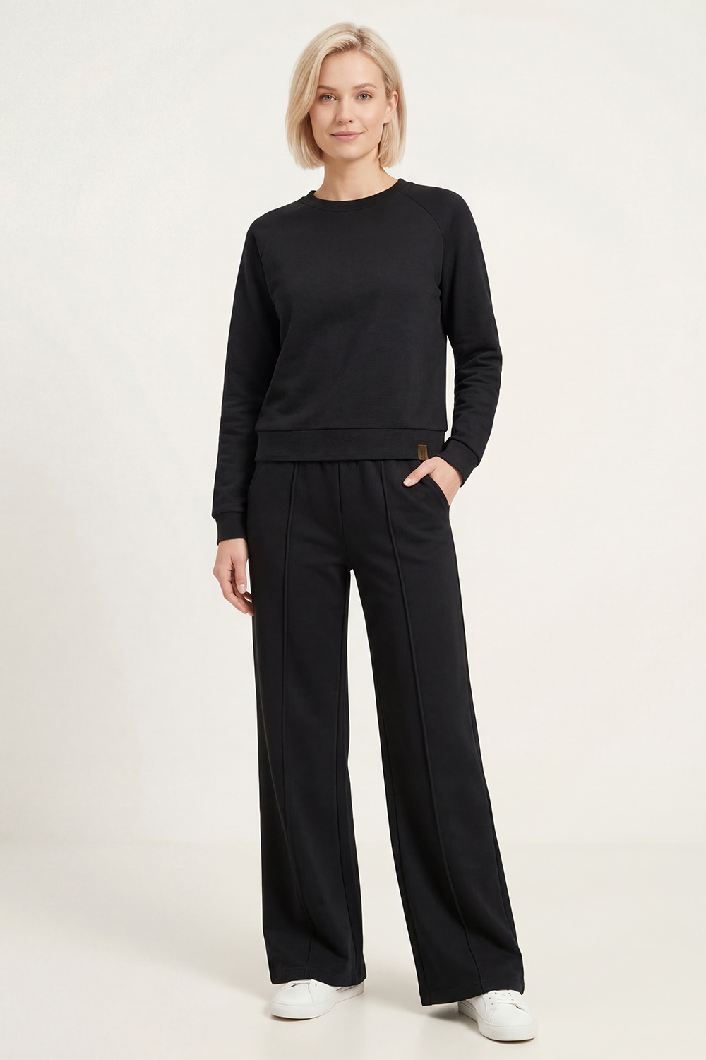 Vivisence Femme Pantalon De Survêtement Pli Devant Taille Élastique Confort, noir