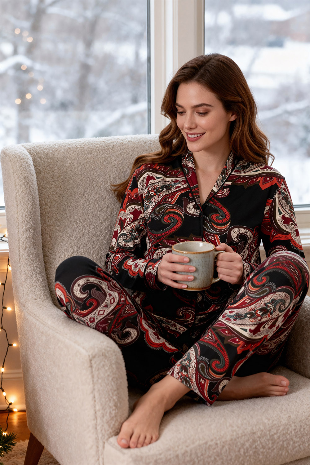 Vivisence Damen Pyjama Viskose Elastisch Mit V Ausschnitt Für Erholsamen Schlaf, Schwarz