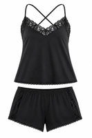 Vivisence pyjama femme viscose ensemble nuit dentelle, noir