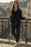 Vivisence Women Joggers Cotton Knit Pockets Elastic Waist Lounge Trousers 9101, black