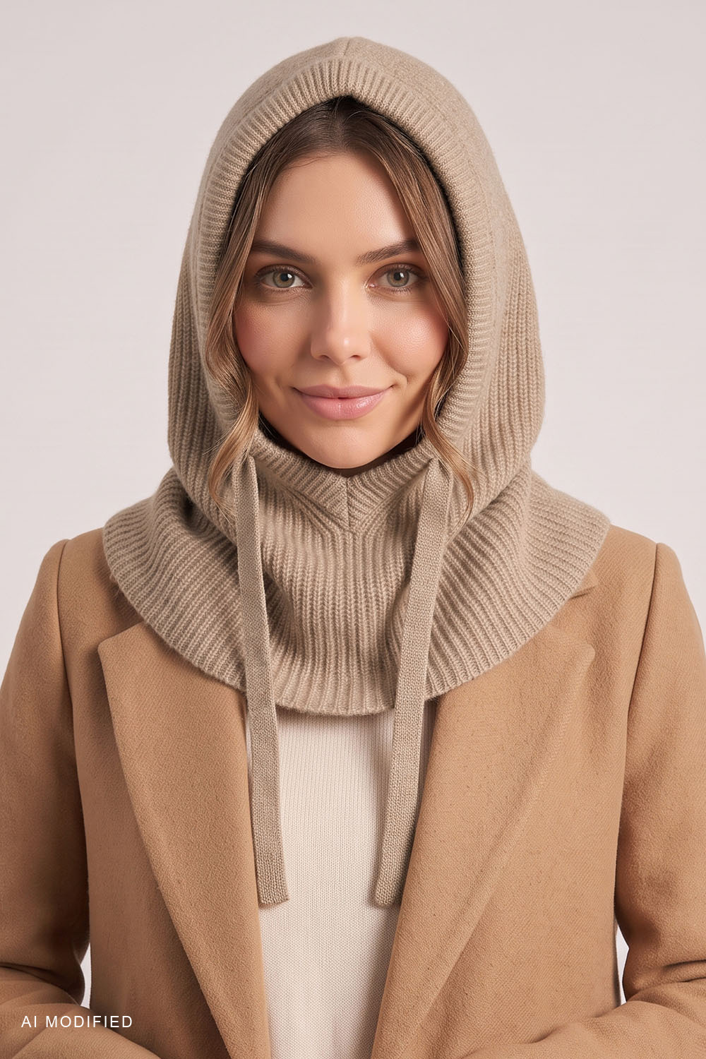Vivisence Damen Kapuze Bindung Verstellbar Vollständiger Kopfschutz, beige