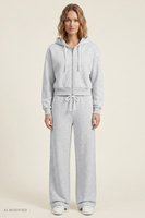 Vivisence Cropped Cotton Hoodie Zip Up Sweatshirt for Women, szary melanż