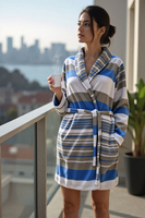 Vivisence Women's Dressing Gown Cotton Side Pockets Perfect For Loungewear 5030, Blue
