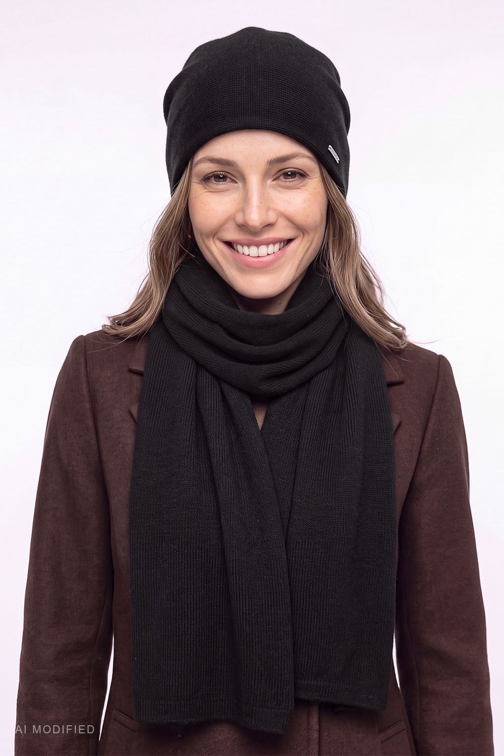 Vivisence Écharpe femme en laine mérinos et cachemire, noir