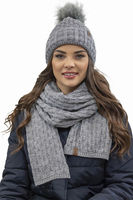 Vivisence Damen Mütze Bommel Warm Fleece Gefüttert Strick Winterstyle 7015, hellgrau