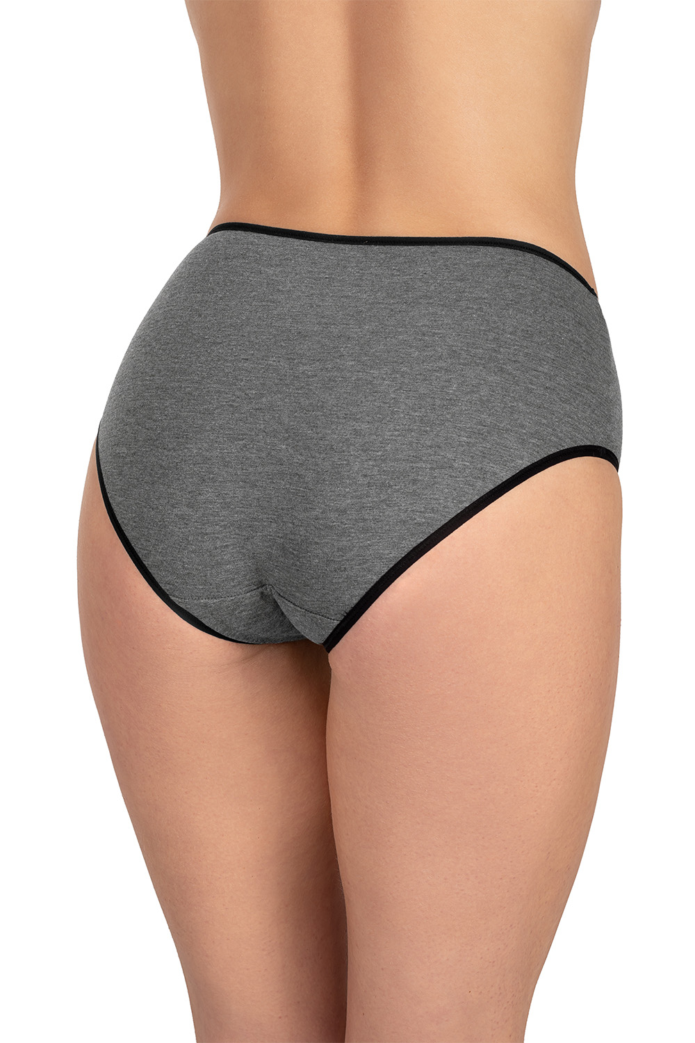 Vivisence Dame Slip Mit Hohem Bund Voll Klassisch Unterhose Baumwolle Alltag 4017, schwarzes Gummiband:schwarzgrau