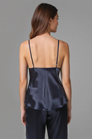 Vivisence Women's Pyjama Set Satin with Lace Detail Perfect Sleep Comfort 2035, dark blue