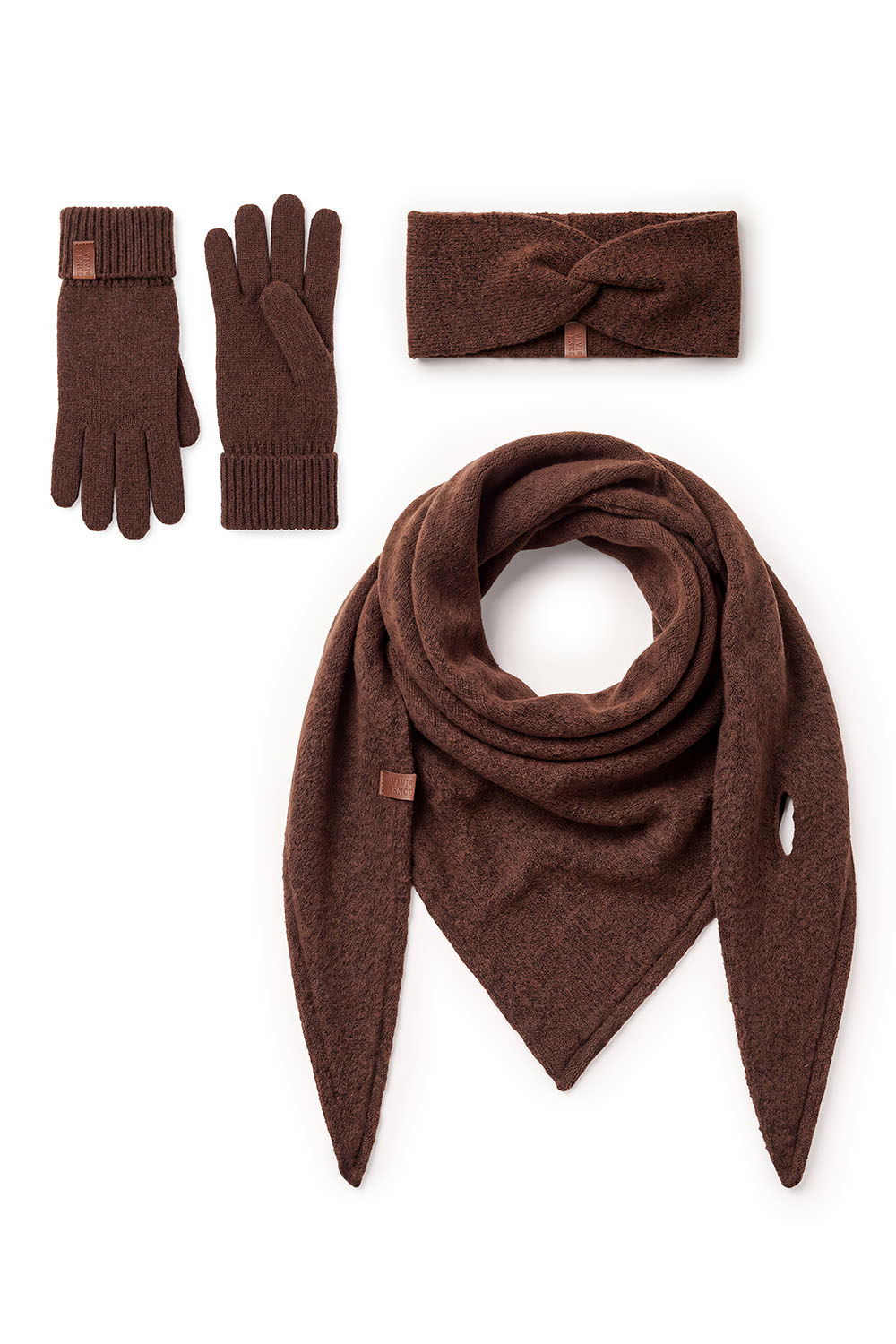 Vivisence Damen Winterset Stirnband Schal Handschuhe weiches Strickmaterial, braun