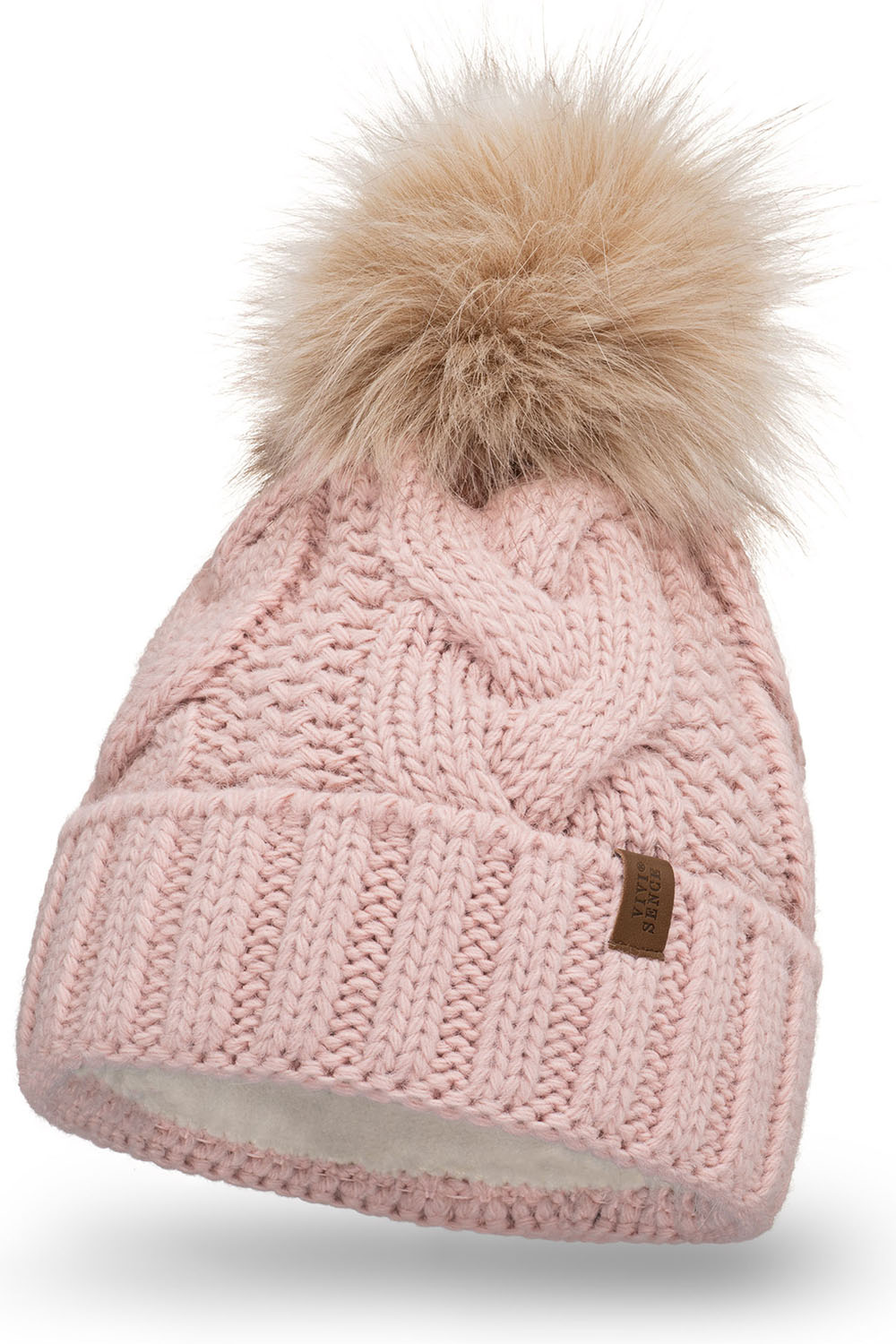 Vivisence Bonnet À Pompon Femme Chaud Et Doux Idéal Pour L’Hiver 7014, rose clair