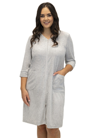 Vivisence Robe with Pockets Cotton Zipper Closure Comfortable To Wear At Home 5027, grey