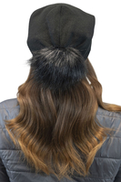 Vivisence Bonnet Pour Femme Et Cache Cou L'Automne et L'Hiver Avec Pompon Tricoté En Acrylique Ensemble Élégant  Écologique Idéal Avec Patch En Cuir Taille Universelle 70105Kmpl, noir