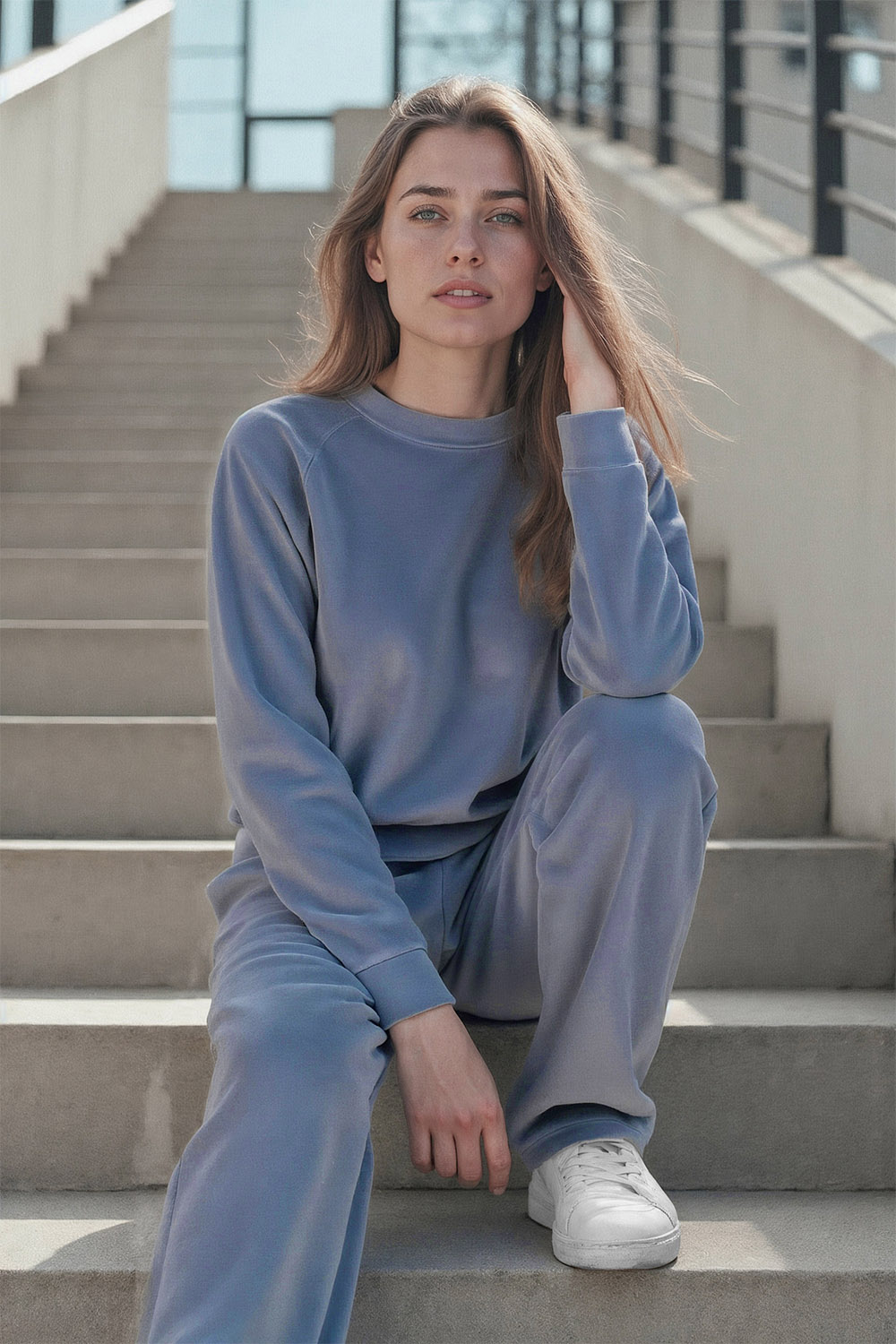 Vivisence Sweat Femme Côtelé Coupe Longues Parfait Pour un Quotidien 9005, azuré