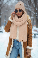 Vivisence Femme Ensemble Bonnet Echarpe Hiver Laine Merinos Douce Chaleur, beige