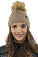 Vivisence Bonnet Femme Avec Pompon Pour L’Hiver En Fil Chaud Style Automnal 7042, beige