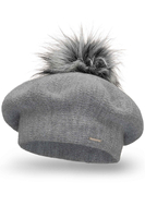 Vivisence Béret Femme Pour L'automne et L'hiver Avec Pompon En Fausse Fourrure Tricoté En Laine Acrylique Doux Chaud Et Confortable Idéal Classique Et Élégant 7035, gris clair