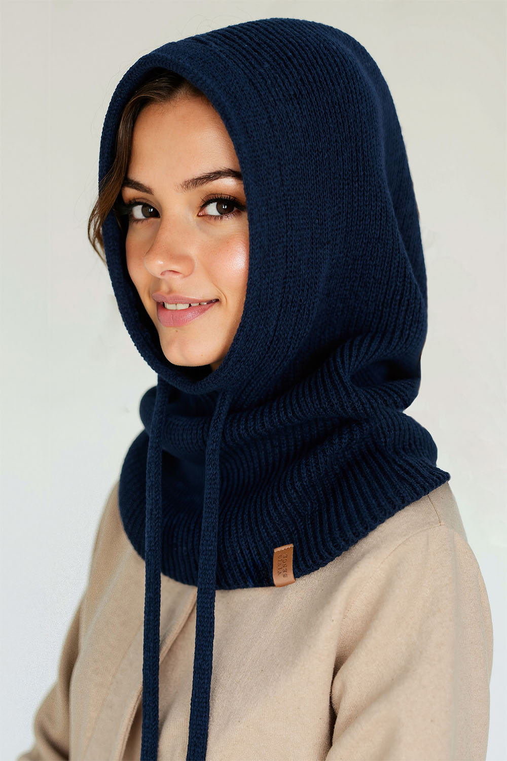 Vivisence Femme Cagoule Hiver Coton Doux Réglable Chaleur Quotidienne Confort, bleu foncé