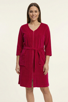 Vivisence Dressing Gown Cotton Zipper and Belt Pockets Home Comfort 5011, ruby