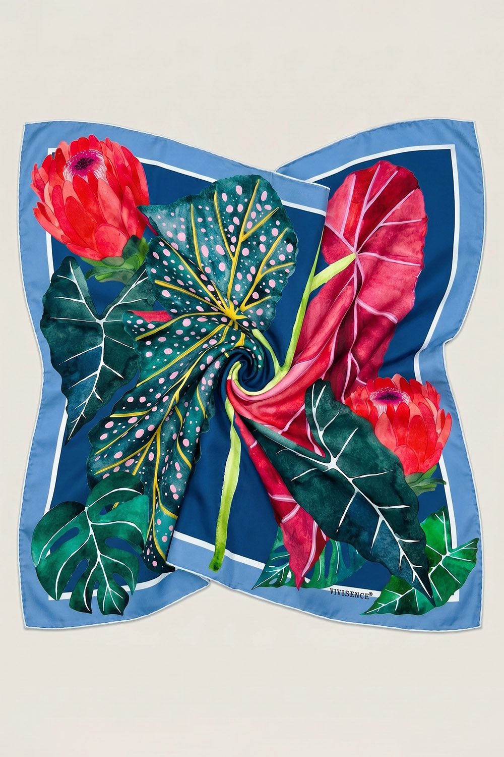 Vivisence Damen Seidentuch Handgerollte Kanten Quadratisch Eleganter Akzent 65 x 65cm, blau/rot/grün