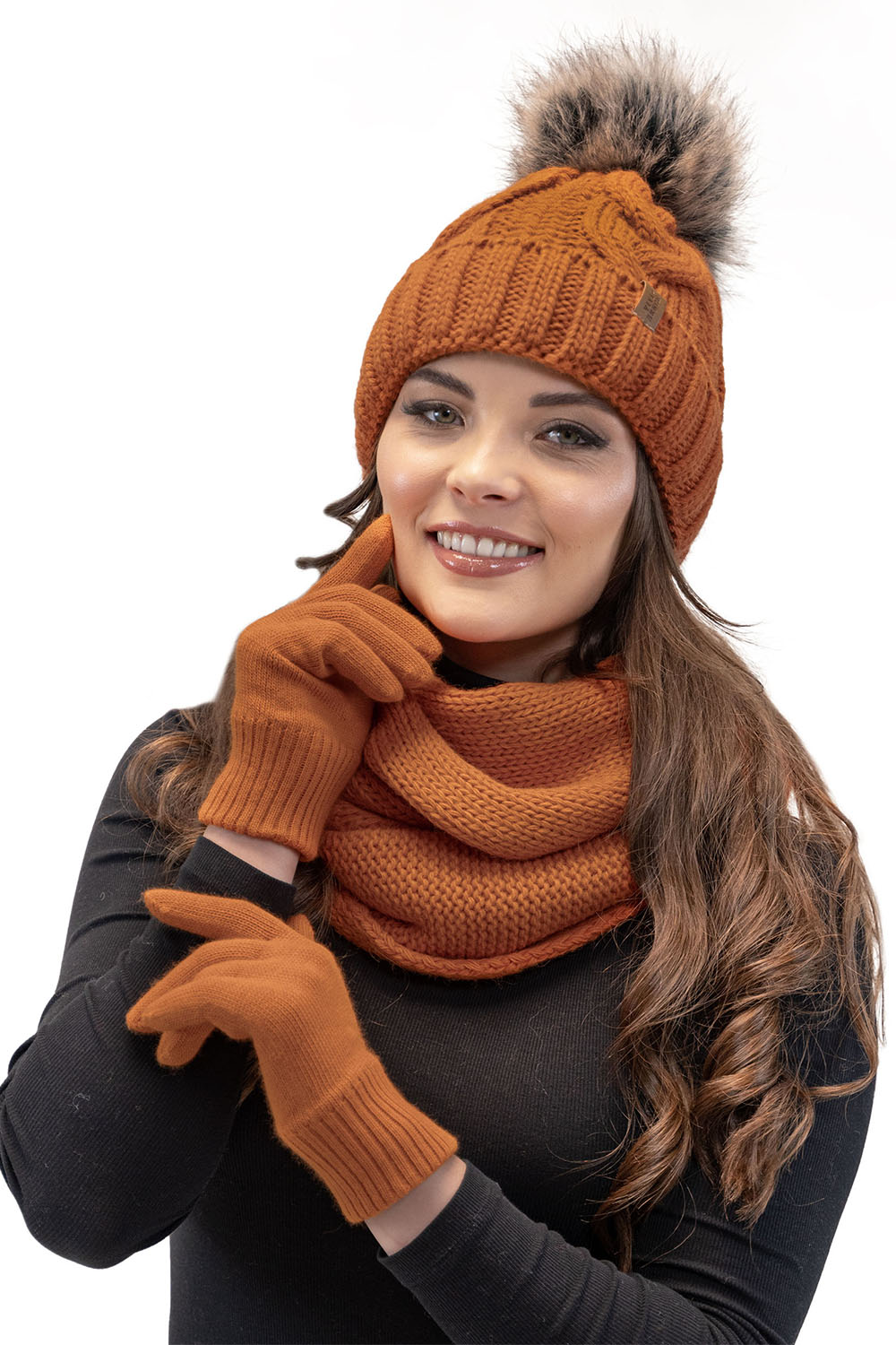 Vivisence Ensemble Hiver Chapeau Comin Gants Pour Confort Quotidien, orange