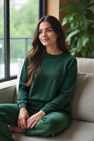 Vivisence Womens Sweatshirt Cotton Long Sleeve Everyday Loungewear 9004, green