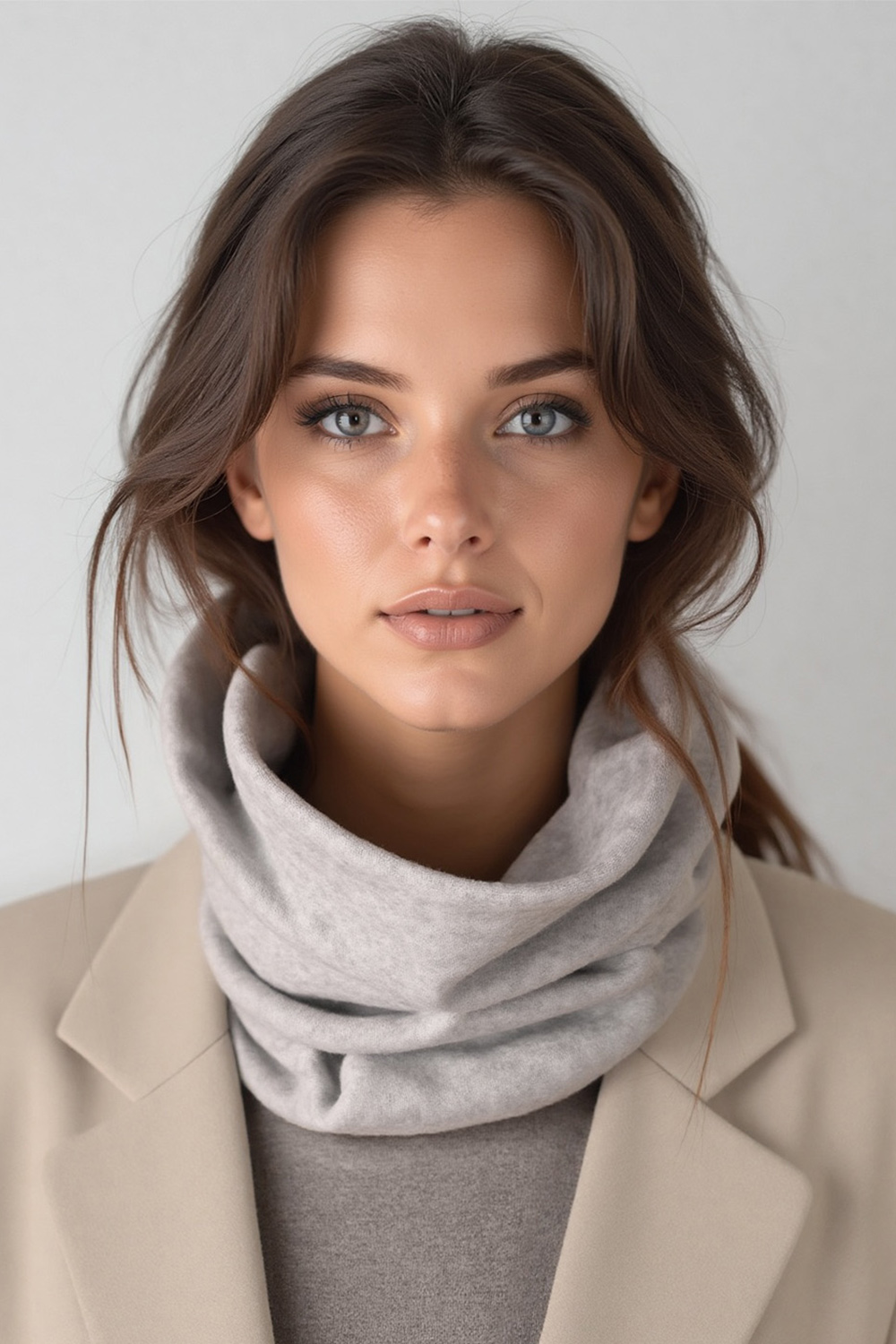 Vivisence Femme Snood Hiver Tricot Doux En Coton Confortable Chaleur Chaque Jour, gris clair