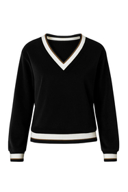 Vivisence Women Sweatshirt Velour Ribbed V Neck Long Sleeve Lounge Casual 9001, Black